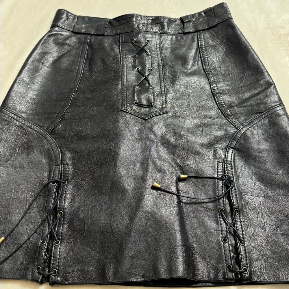 Black Leather Skirt with Leather Laces